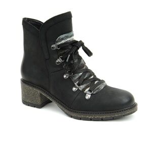 Aetrex Joleen Black Lace Up Leather Ankle Boots Heeled Weatherproof Comfort 7.5